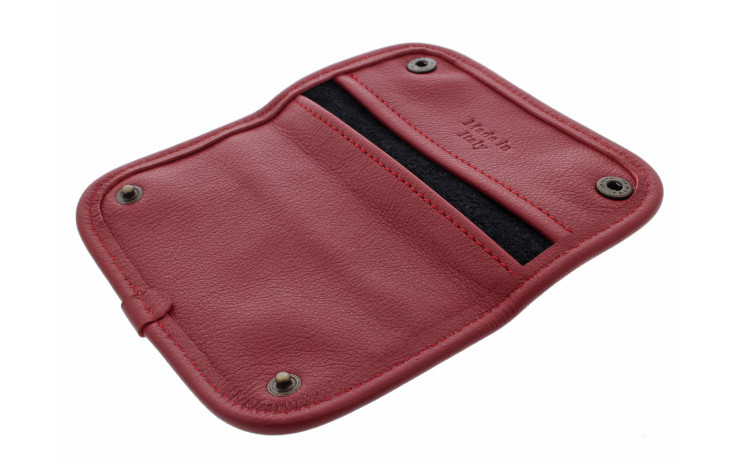 Burgundy and black leather tobacco pouch by Claudio ALBIERI