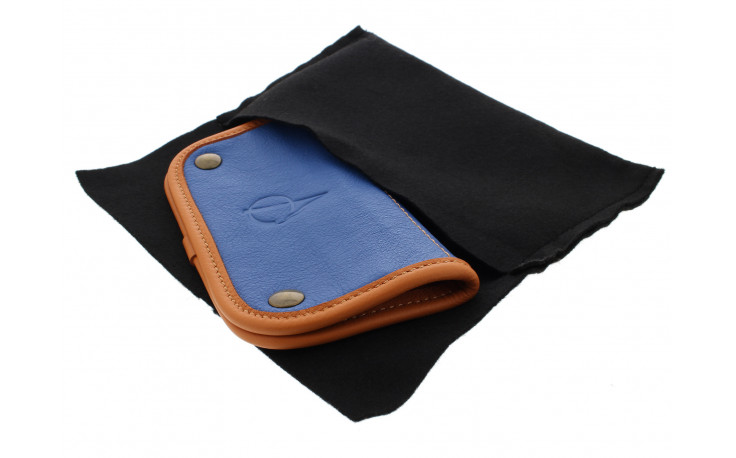 Blue and orange leather tobacco pouch by Claudio ALBIERI