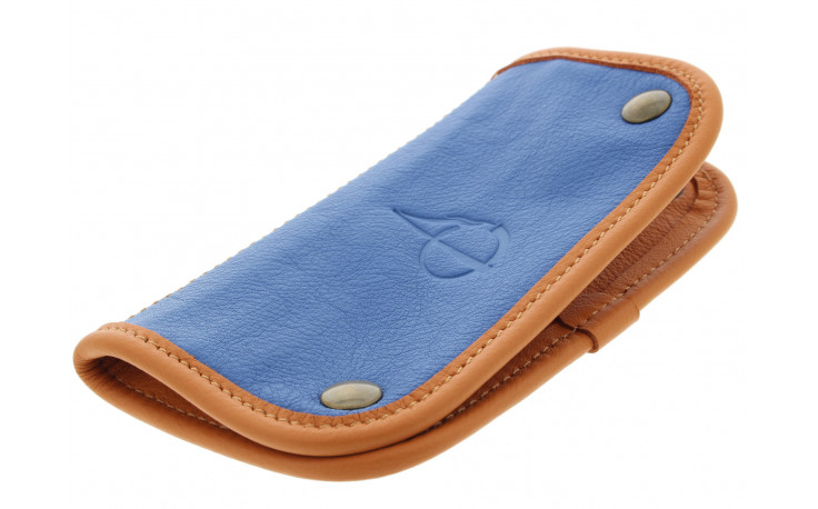 Blue and orange leather tobacco pouch by Claudio ALBIERI