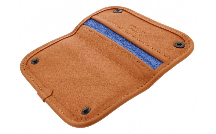 Blue and orange leather tobacco pouch by Claudio ALBIERI