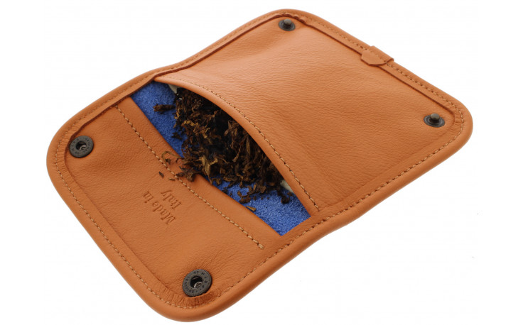 Blue and orange leather tobacco pouch by Claudio ALBIERI