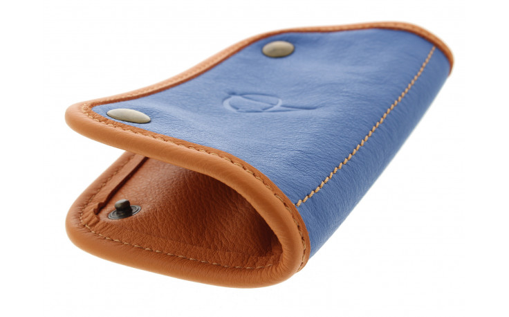 Blue and orange leather tobacco pouch by Claudio ALBIERI