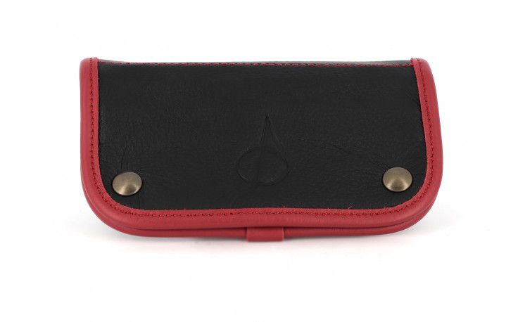 Burgundy and black leather tobacco pouch by Claudio ALBIERI